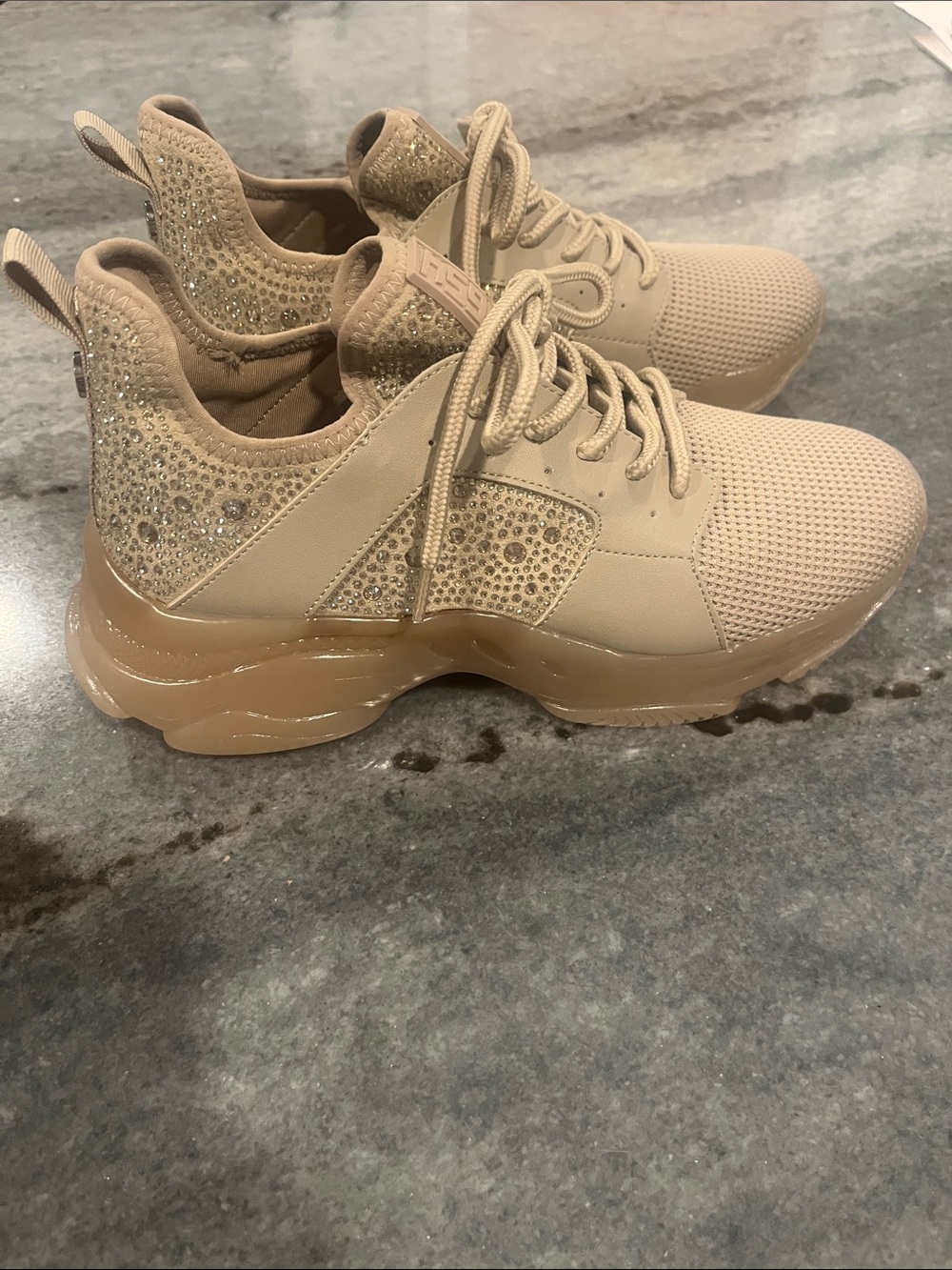 Steve Madden Beige Rhinestone Platform Sneakers